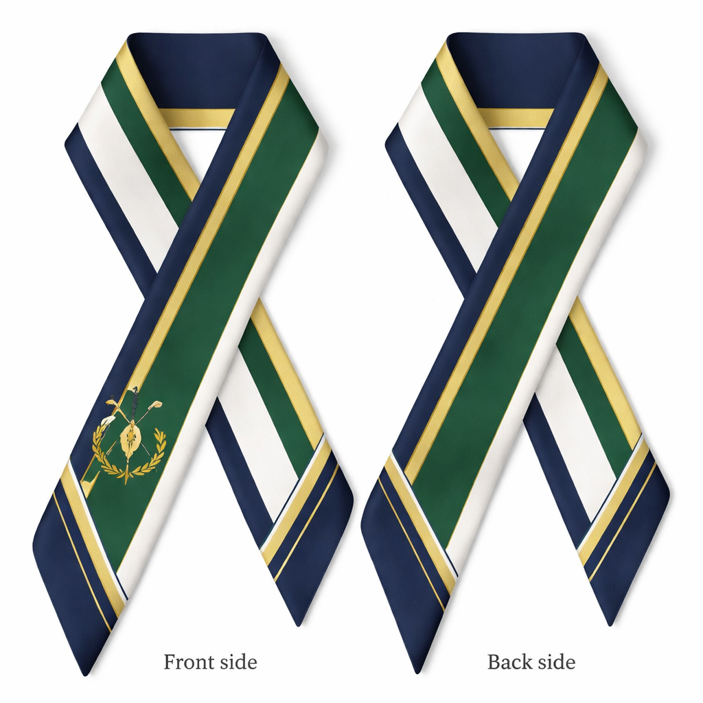 Create a silk scarf 5x86cm that is timeless for Golf lovers. PGA colors more simple with no words or logos with a feminine touch but no bows even more simple
Create a silk scarf 5x86cm that is timeless for Golf lovers. PGA colors more simple with no words or logos with a feminine touch but no bows even more simple, classic style, show front and back