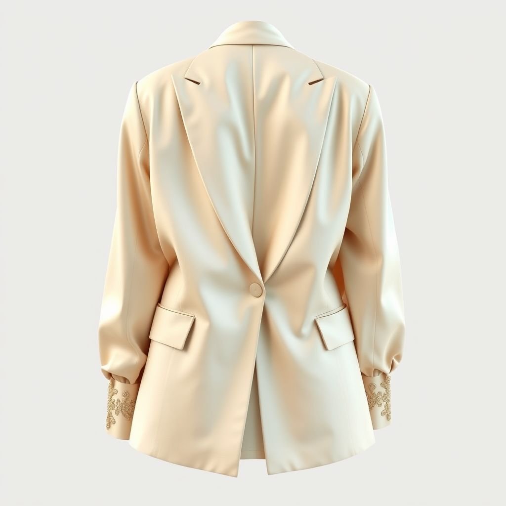 oversized casual blazer for women with open long sleeves
Design an elegant oversized blazer for women, showcasing a luxurious fabric with a subtle sheen. The blazer features open long sleeves that elegantly drape, offering a sophisticated silhouette. Incorporate intricate embroidery along the cuffs and a tailored fit at the waist, blending relaxed comfort with high-end formal aesthetics for chic versatility.