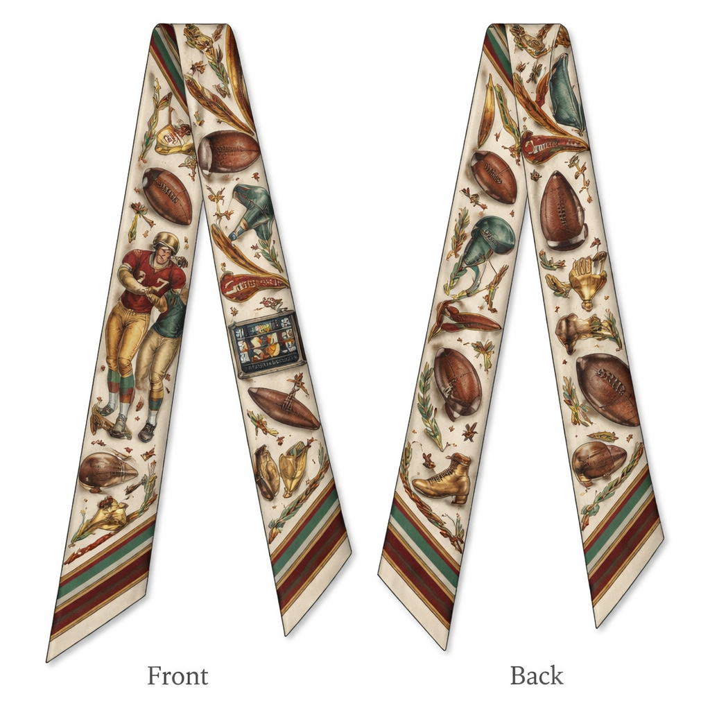Design a silk scarf thanks 5x 86cm to be wrapped on the handle of a purse.
This is for a collegiate graduation ceremony. No logos or any school relation. Make it vintage football
Design a silk scarf thanks 5x 86cm to be wrapped on the handle of a purse.
This is for a collegiate graduation ceremony. No logos or any school relation. Make it vintage football , classic style, show front and back