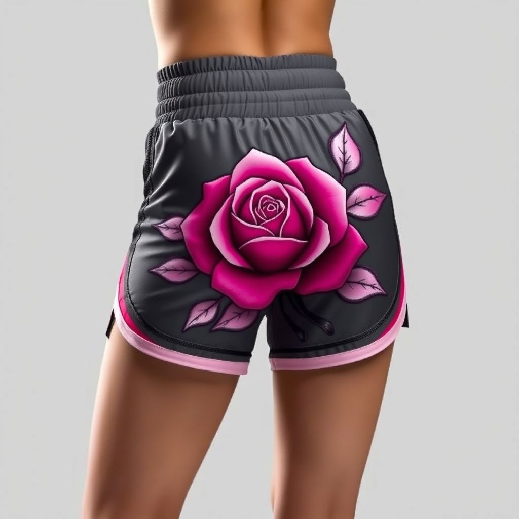 Sexy basketball short with a rose
Design a bold and sexy basketball short featuring a striking rose motif that weaves through the fabric. The shorts are high-waisted, crafted from lightweight, breathable material with a subtle sheen. Pairing athletic function with flirtatious details, the design includes mesh panels and a delicate embroidered rose, emphasizing movement and femininity.