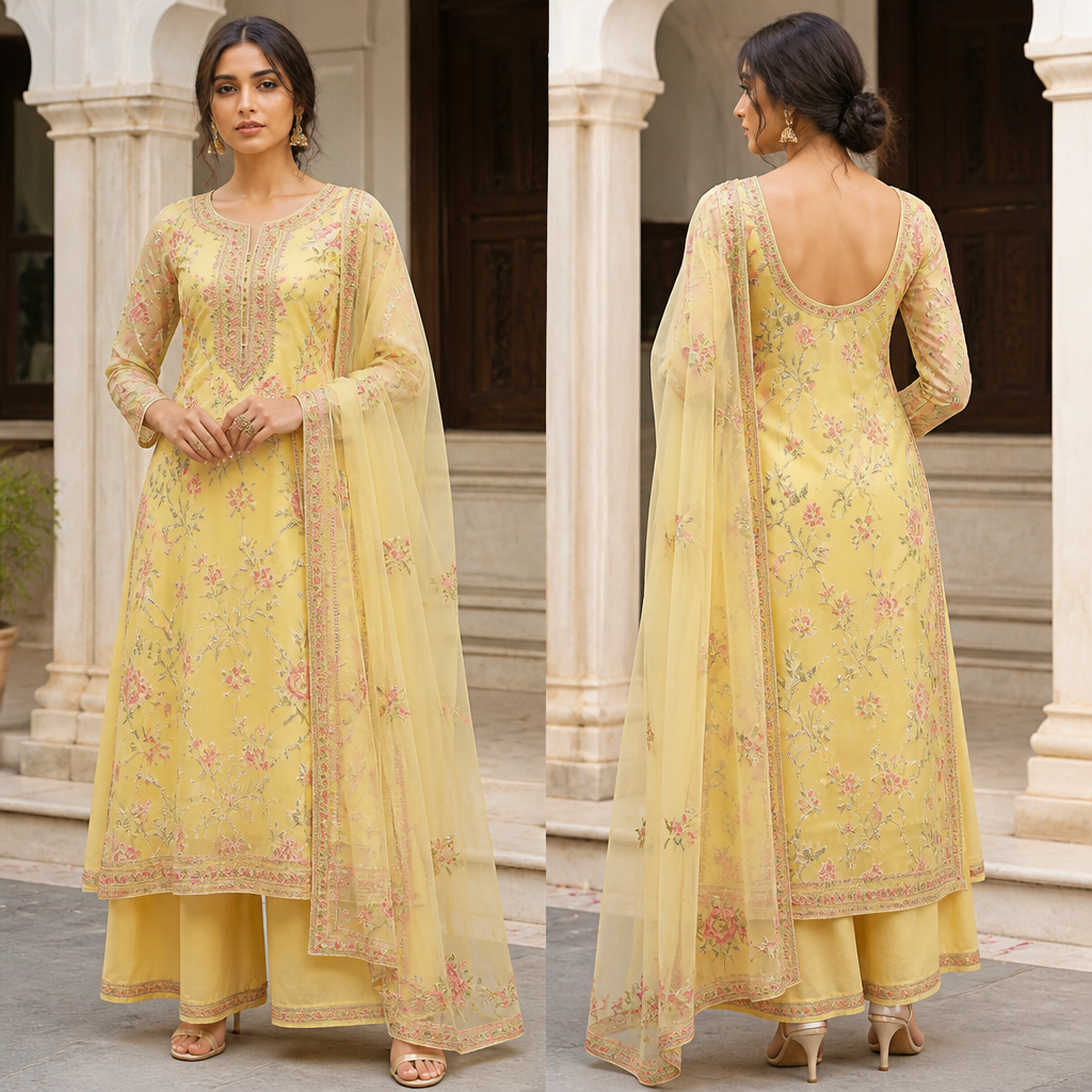 A Female Dress design, suitable for Summer. Consider Indian fashion aesthetics — consider saree, lehenga, salwar kameez, kurti, anarkali; local fabrics like chanderi, banarasi, chikankari, block prints; vibrant colors and rich embroidery. Current season is Summer in India.
photorealistic fashion design, A Female Dress design, suitable for Summer. Consider Indian fashion aesthetics — consider saree, lehenga, salwar kameez, kurti, anarkali; local fabrics like chanderi, banarasi, chikankari, block prints; vibrant colors and rich embroidery. Current season is Summer in India., just the design no text, show front and back
