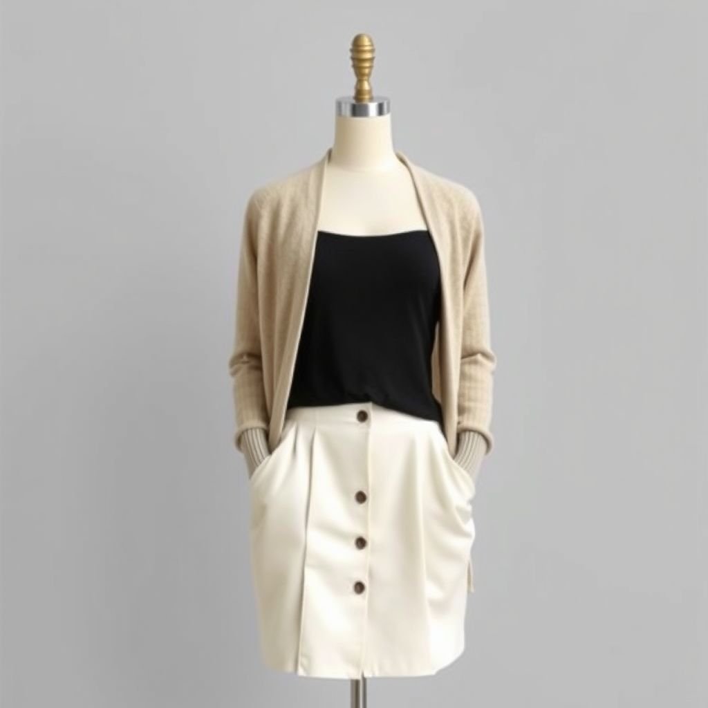 MIDI length cardigan with multiple colours
Design a MIDI length cardigan that embodies minimalist fashion principles with clean lines and subtle elegance. Incorporate a soft, muted color palette featuring harmonious shades that blend seamlessly. The cardigan should feature a sleek silhouette, delicate texture, and functional open front, ensuring it is versatile yet effortlessly chic for any occasion.