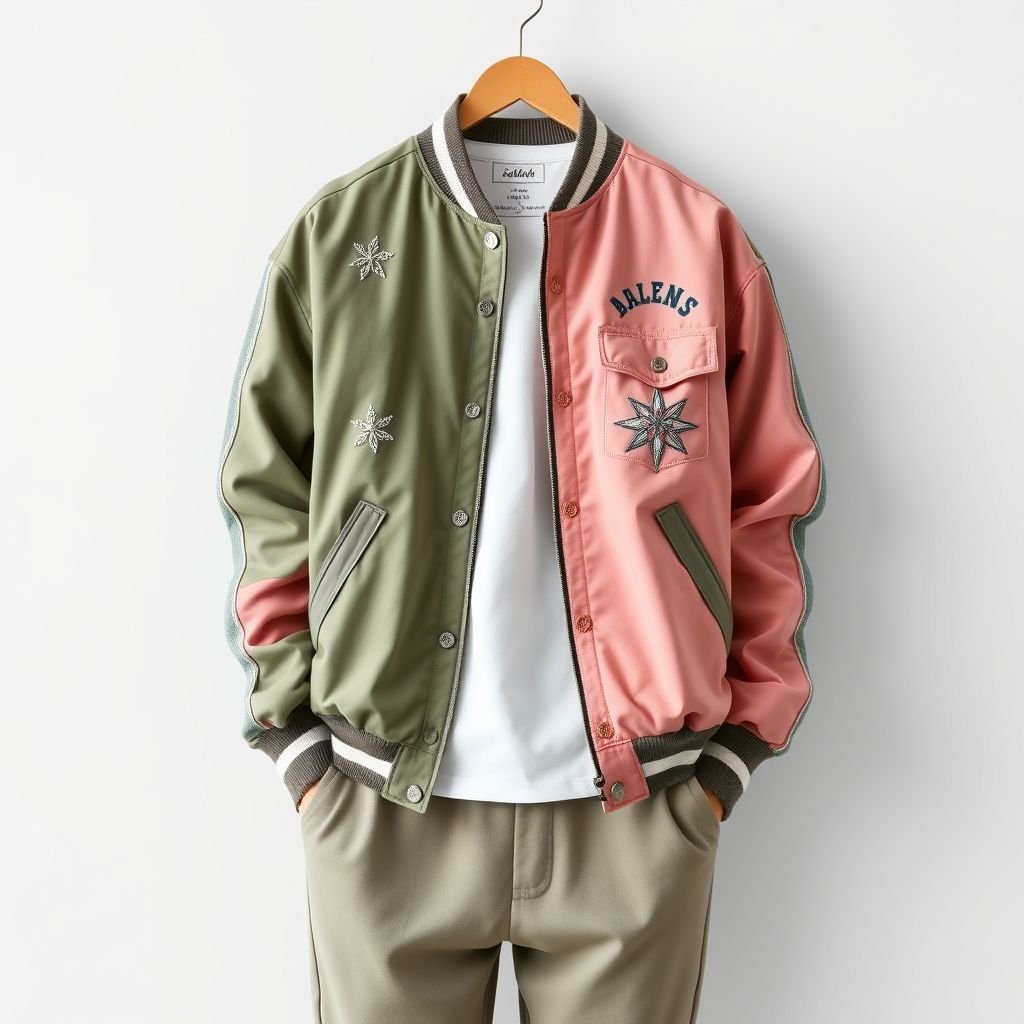 Baseball jacket
Design a laid-back baseball jacket that merges classic style with modern flair. Incorporate soft, breathable fabrics in muted colors like sage green or dusty rose. Add oversized pockets and a relaxed-fit silhouette, pairing it with playful embroidery or patchwork details. Complete the look with casual joggers and retro sneakers.