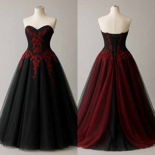Black and red wedding dress with corset back
