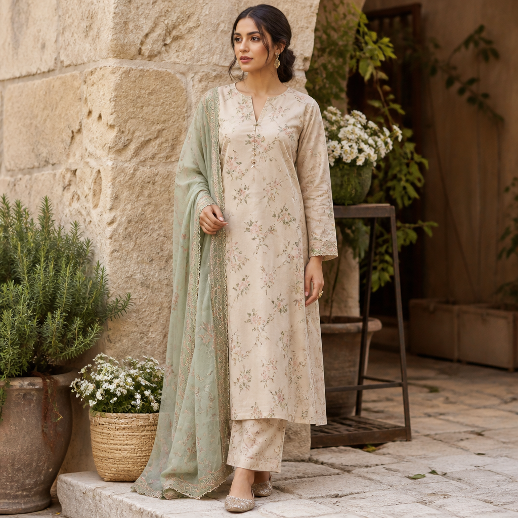 A Female Salwar Kameez design, suitable for Fall, in Cottagecore style. Saudi Arabia fashion aesthetics. Present it as professional fashion catalogue photography: the garment is the subject, shown full-length with editorial styling, neutral posing and tasteful, non-suggestive framing.
photorealistic fashion design, A Female Salwar Kameez design, suitable for Fall, in Cottagecore style. Saudi Arabia fashion aesthetics. Present it as professional fashion catalogue photography: the garment is the subject, shown full-length with editorial styling, neutral posing and tasteful, non-suggestive framing., cottagecore style, just the design no text
