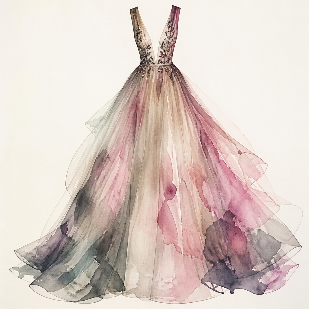 Tulle skirt watercolors
photorealistic fashion design, Tulle skirt watercolors , haute_couture style, just the design no text
