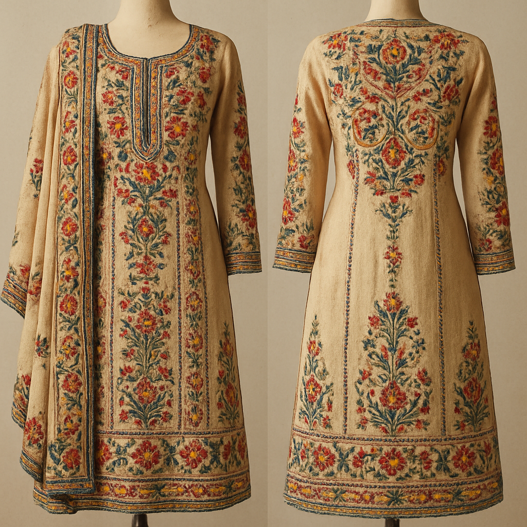 Make Pakistani Punjabi suit with thread embroidery with beads.
Make Pakistani Punjabi suit with thread embroidery with beads.
, handmade style, show front and back