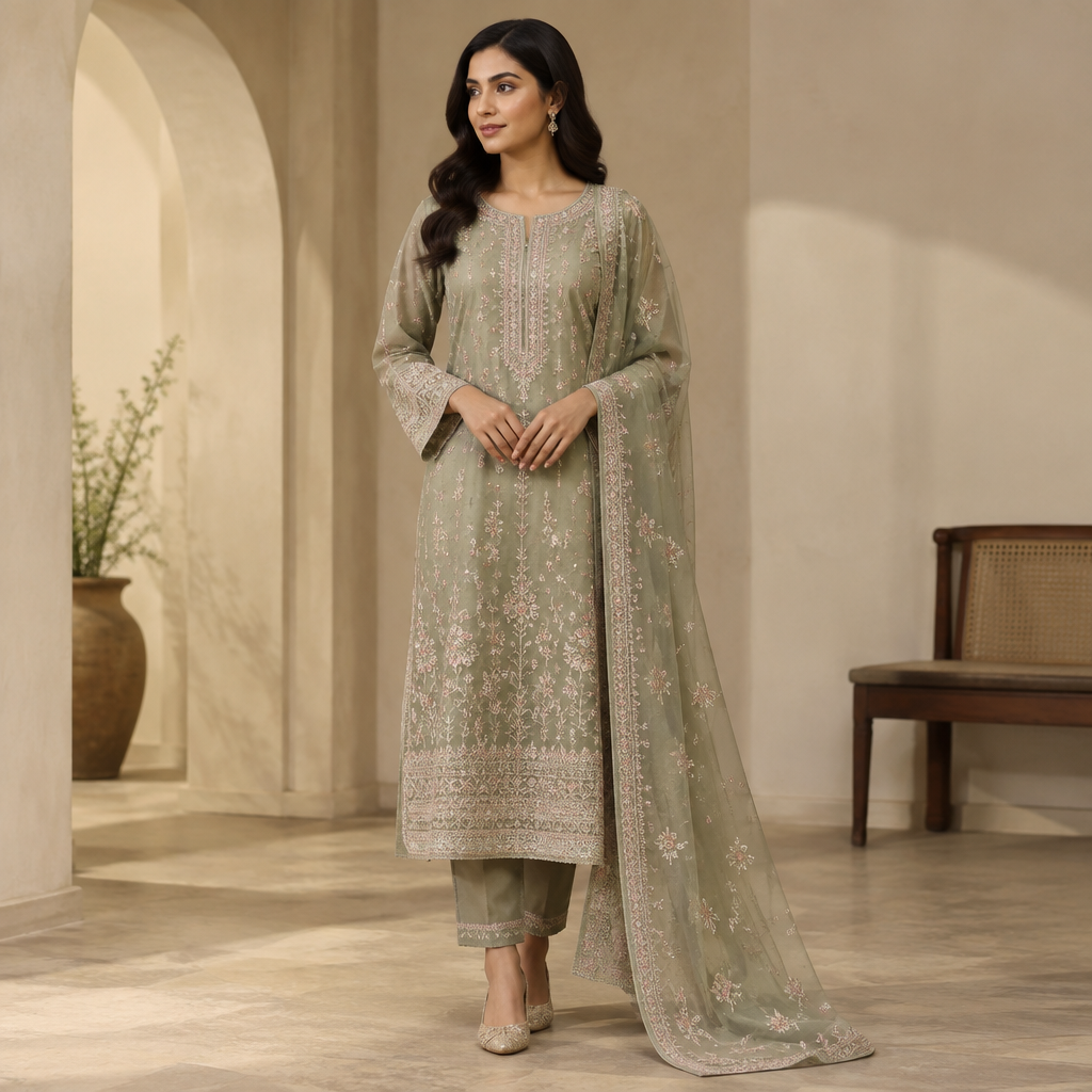 in Elegant style. Bangladesh fashion aesthetics. Design with modest coverage. Present it as professional fashion catalogue photography: the garment is the subject, shown full-length with editorial styling, neutral posing and tasteful, non-suggestive framing.
photorealistic fashion design, in Elegant style. Bangladesh fashion aesthetics. Design with modest coverage. Present it as professional fashion catalogue photography: the garment is the subject, shown full-length with editorial styling, neutral posing and tasteful, non-suggestive framing., elegant style, just the design no text