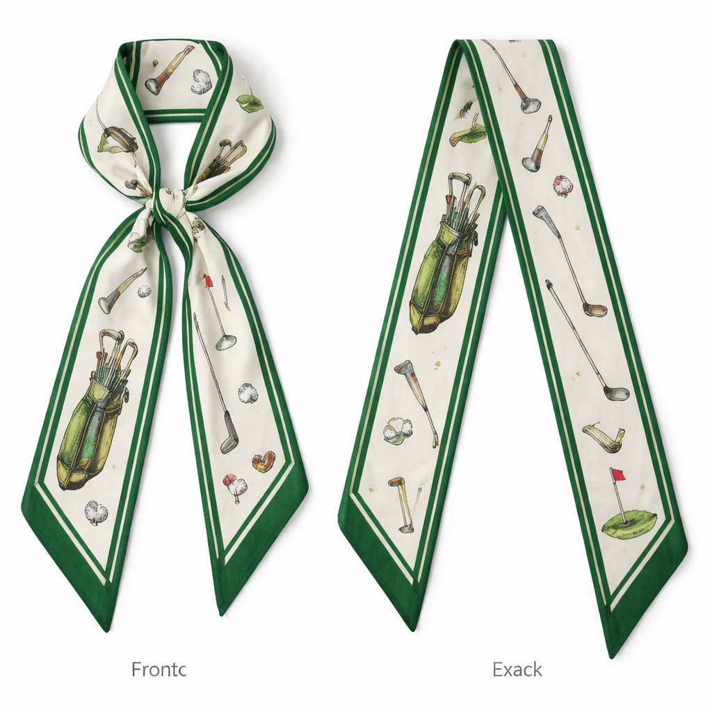 Create a silk scarf 5x86cm that is timeless for Golf lovers for women using
White + Green trim
More simple with no words or logos. More clear with the details
Create a silk scarf 5x86cm that is timeless for Golf lovers for women using
White + Green trim
More simple with no words or logos. More clear with the details, classic style, show front and back
