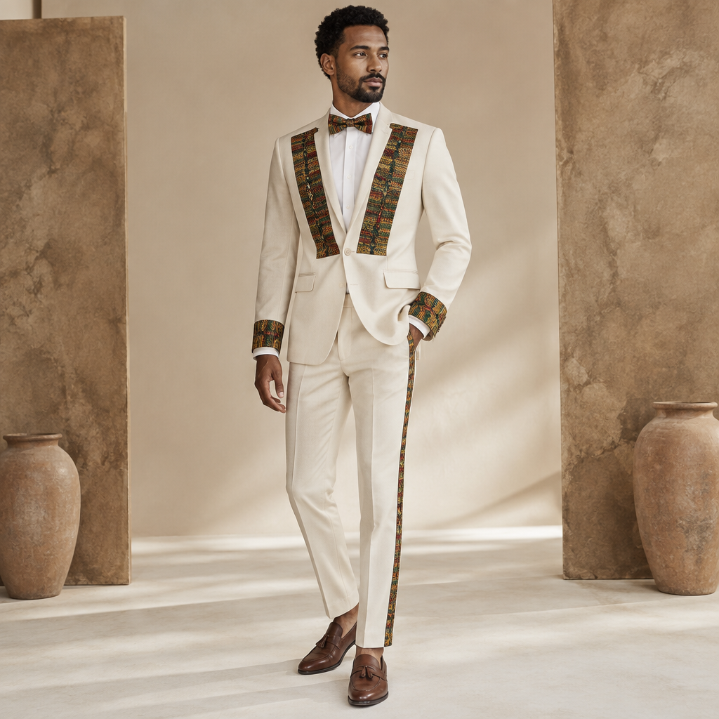 A Male Dress design, suitable for Summer. generate a beautiful man with a bow tie. Ethiopia fashion aesthetics. Present it as professional fashion catalogue photography: the garment is the subject, shown full-length with editorial styling, neutral posing and tasteful, non-suggestive framing.
photorealistic fashion design, A Male Dress design, suitable for Summer. generate a beautiful man with a bow tie. Ethiopia fashion aesthetics. Present it as professional fashion catalogue photography: the garment is the subject, shown full-length with editorial styling, neutral posing and tasteful, non-suggestive framing., just the design no text