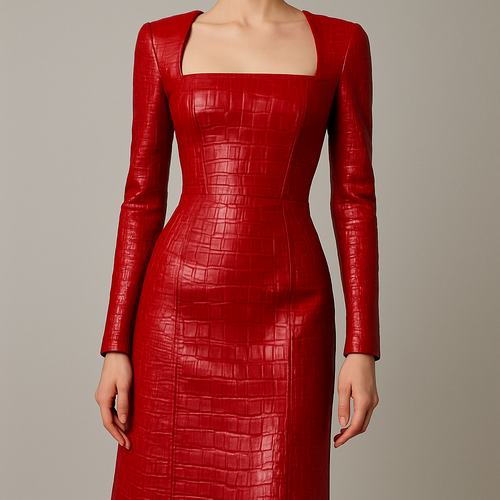 Red crocodile leather dress
