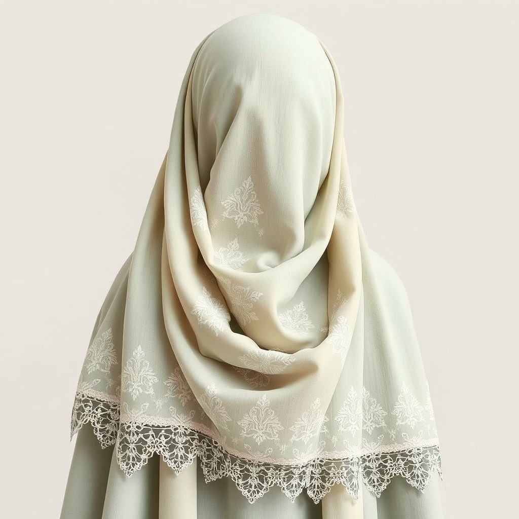 Hijab/qimar that’s not that heavy but beautiful made from cotton with unique styles and long
Design a classic, flowing hijab/qimar crafted from lightweight, luxurious cotton. Emphasize intricate hand-embroidered motifs inspired by vintage patterns, featuring delicate lace trims along the edges. Incorporate subtle pastel hues for a timeless appeal, while ensuring it drapes elegantly and complements traditional garments. The silhouette should exude grace and sophistication.