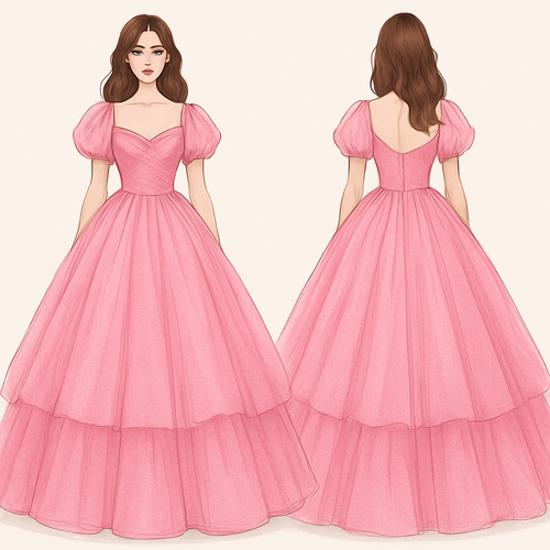 ابي بنت لابسه فستان وردي منفوش

