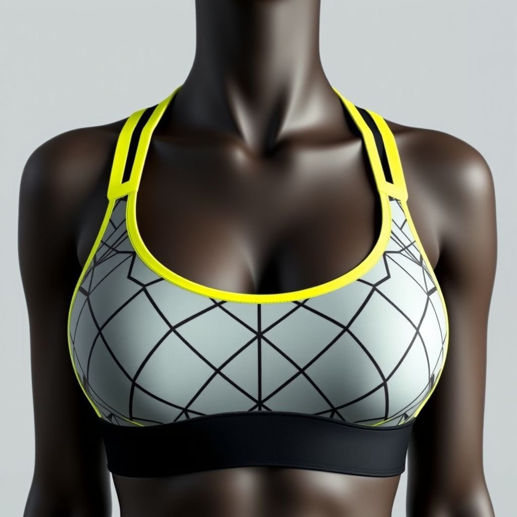 Sports bra
Design a sleek, multifunctional sports bra that seamlessly blends style and performance. Incorporate eco-friendly materials in a geometric pattern, featuring bold neon accents. Add innovative adjustable straps that transform into a halter neck. The design should emphasize comfort and support, making it ideal for both high-intensity workouts and casual wear.