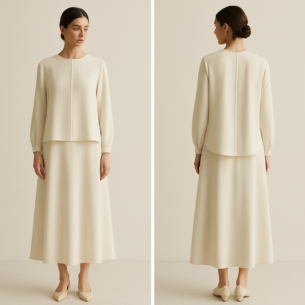 designs are minimalist, modest, elegant , quietly luxurious pieces for the intentional feminine woman. Garments are flowy
designs are minimalist, modest, elegant , quietly luxurious pieces for the intentional feminine woman. Garments are flowy , minimalist style, show front and back