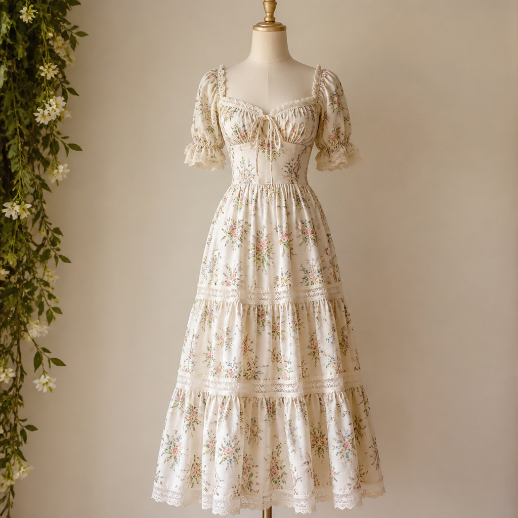 A Female Dress design, suitable for Summer, in Cottagecore style. JO fashion aesthetics.
photorealistic fashion design, A Female Dress design, suitable for Summer, in Cottagecore style. JO fashion aesthetics., cottagecore style, just the design no text