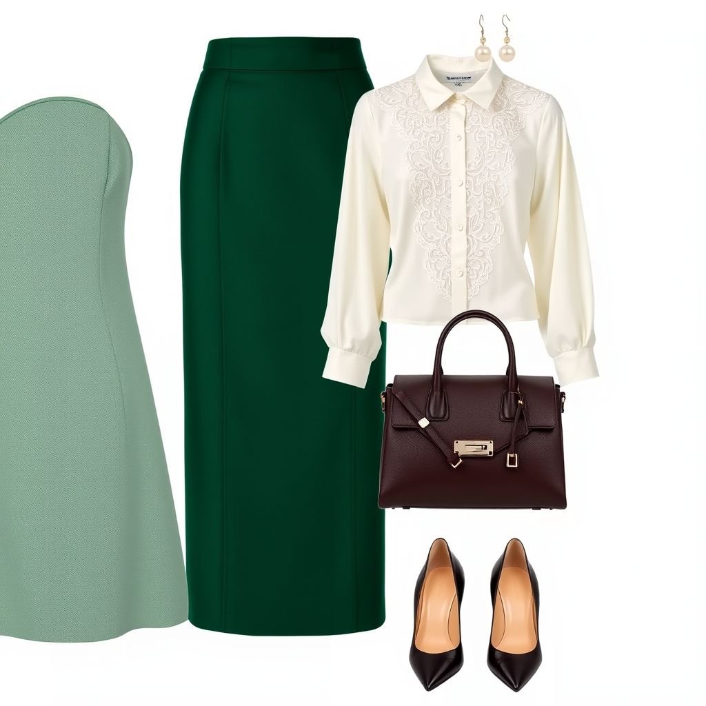 Classy
Elevate your wardrobe with a Classy fashion style that blends timeless elegance with modern charm. Picture a tailored, high-waisted pencil skirt in rich emerald green, paired with a fitted ivory silk blouse adorned with delicate lace accents. Accentuate the look with pointed-toe stiletto heels, a structured leather handbag, and statement pearl earrings.