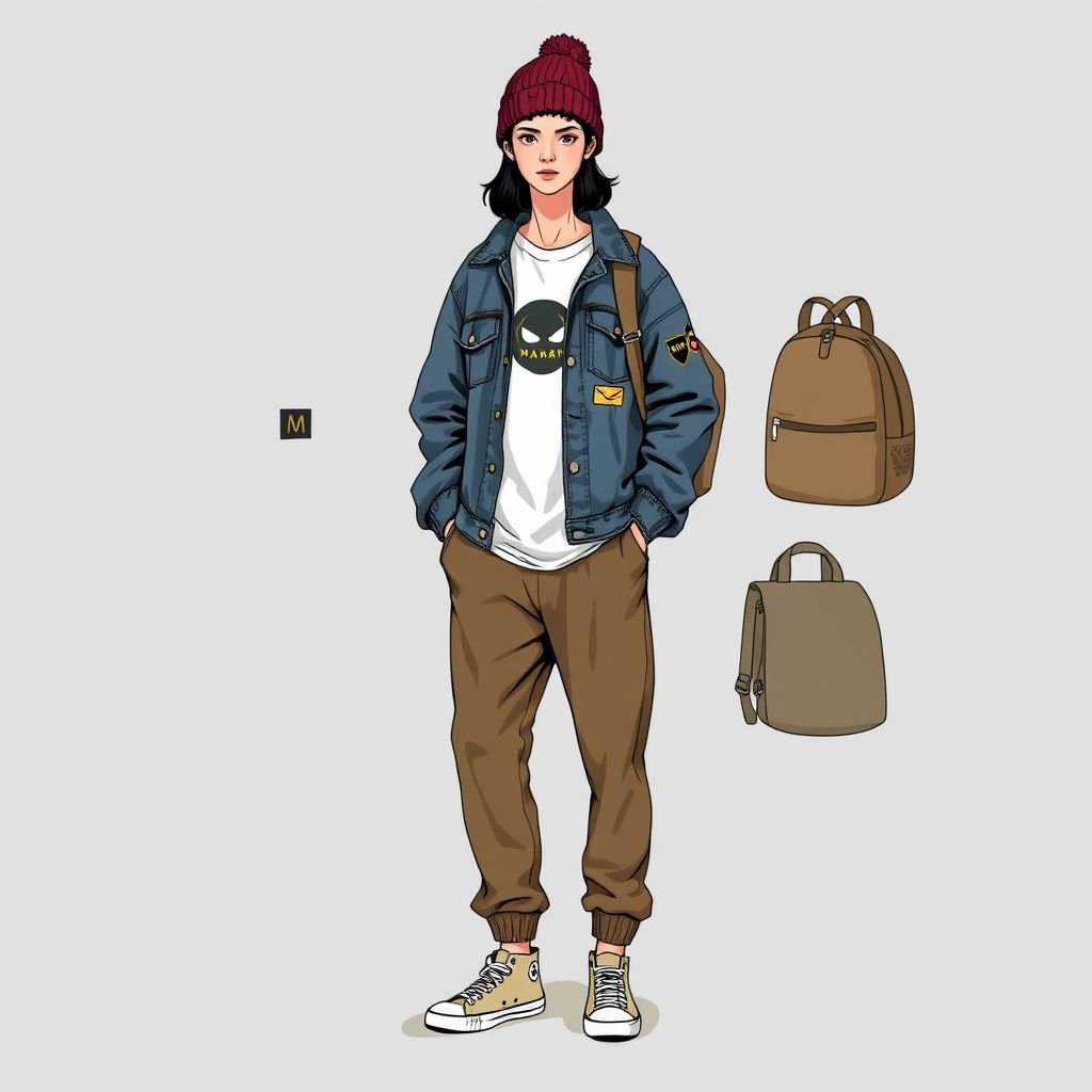 Manal
Design a laid-back, casual outfit named "Manal" featuring an oversized denim jacket adorned with unique patches, paired with relaxed-fit, high-quality cotton joggers in earthy tones. Complete the look with a soft, graphic tee and trendy canvas sneakers. Incorporate a slouchy beanie and minimalist backpack for effortless style on the go.
