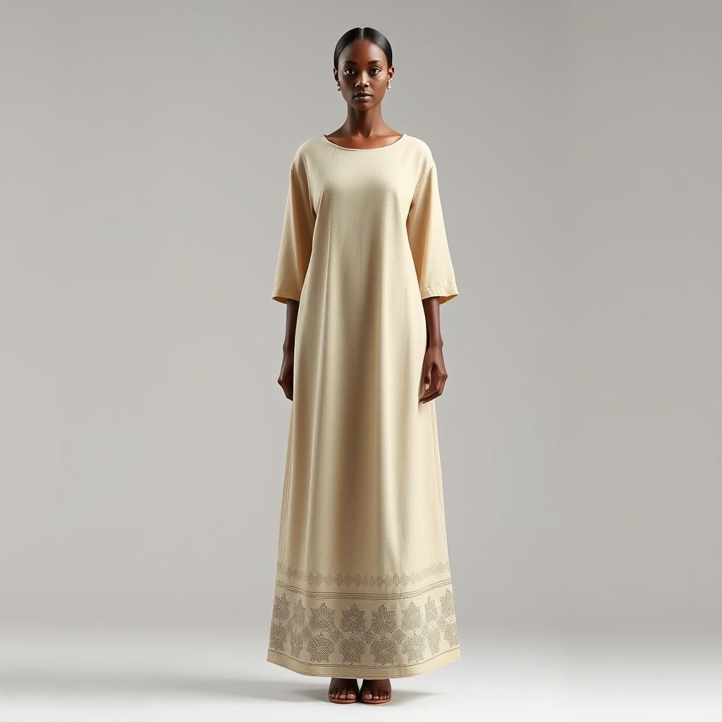 Habesha derss
Design a minimalist Habesha dress showcasing clean lines and an understated silhouette. Utilize soft, neutral tones to reflect simplicity, with subtle geometric patterns embroidered along the hem. Incorporate lightweight, breathable fabric for comfort, featuring a modest neckline and a flowing A-line shape. Aim for elegance through simplicity in this modern interpretation.