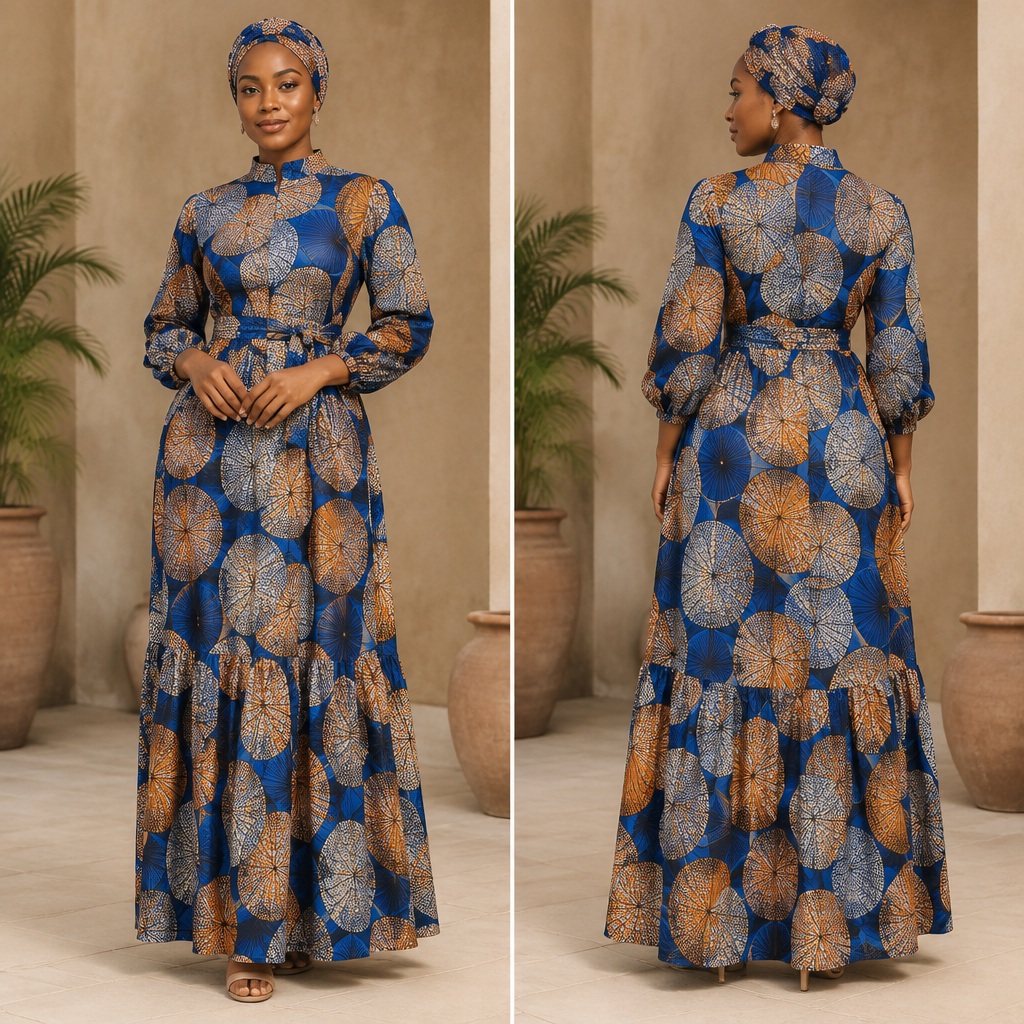 A Dress design, with modest, full coverage: longer hemlines, higher necklines and covered shoulders, suitable for Summer. Tanzania fashion aesthetics. Present it as professional fashion catalogue photography: the garment is the subject, shown full-length with editorial styling, neutral posing and tasteful, non-suggestive framing.
photorealistic fashion design, A Dress design, with modest, full coverage: longer hemlines, higher necklines and covered shoulders, suitable for Summer. Tanzania fashion aesthetics. Present it as professional fashion catalogue photography: the garment is the subject, shown full-length with editorial styling, neutral posing and tasteful, non-suggestive framing., just the design no text