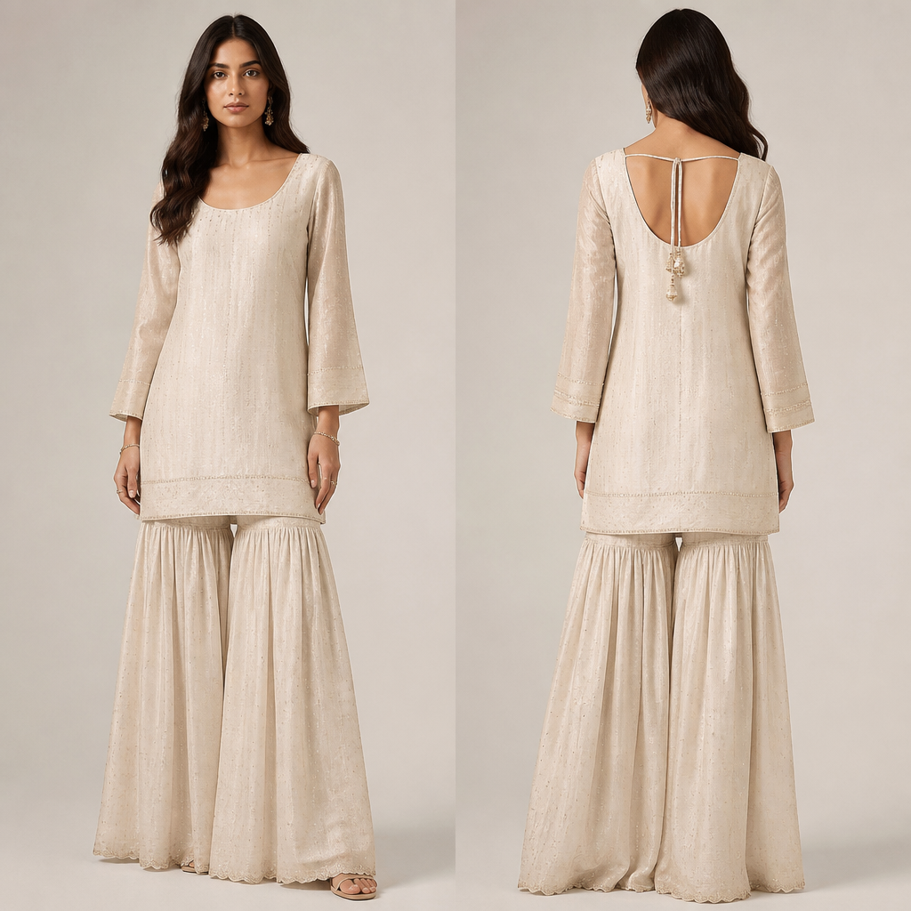 A Sharara
photorealistic fashion design, A Sharara , minimalist style, just the design no text, show front and back