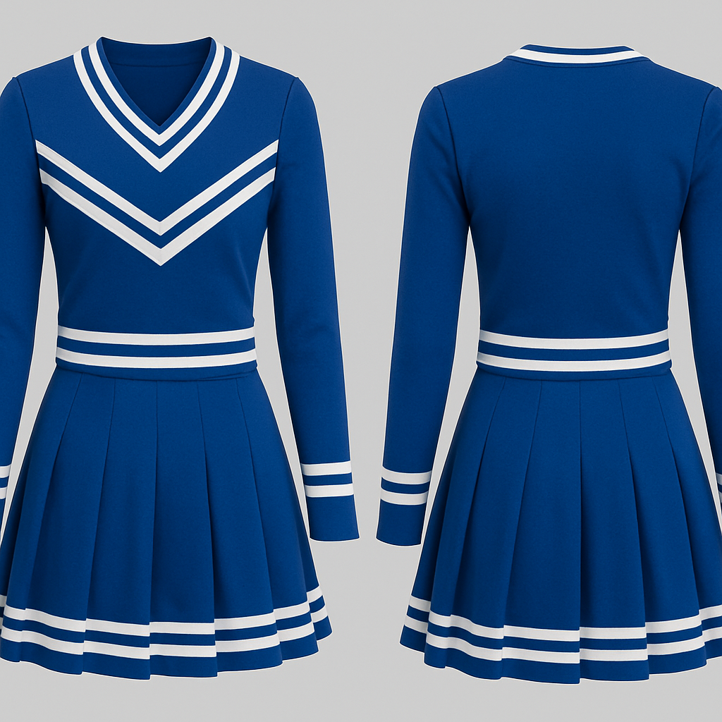 Blue and white cheerleading uniform
Blue and white cheerleading uniform, preppy style, show front and back