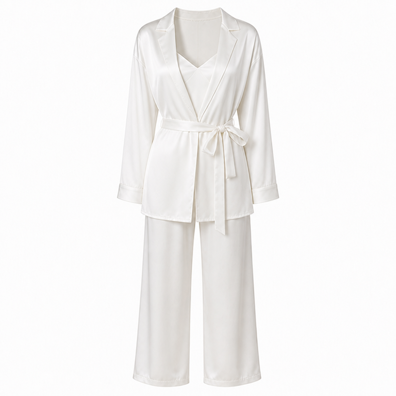 Add subtle, delicate seam detailing around the bust area of the inner camisole to gently define the shape, keeping it minimal and elegant.
The jacket should have no buttons. Instead, add a wrap-style tie belt at the waist, similar to a swimwear cover-up, creating an elegant wrap silhouette. Keep it slightly long but not robe-length.
edit the attached fashion design with these instructions: Add subtle, delicate seam detailing around the bust area of the inner camisole to gently define the shape, keeping it minimal and elegant.
The jacket should have no buttons. Instead, add a wrap-style tie belt at the waist, similar to a swimwear cover-up, creating an elegant wrap silhouette. Keep it slightly long but not robe-length.. keep it photorealistic, just the design no text