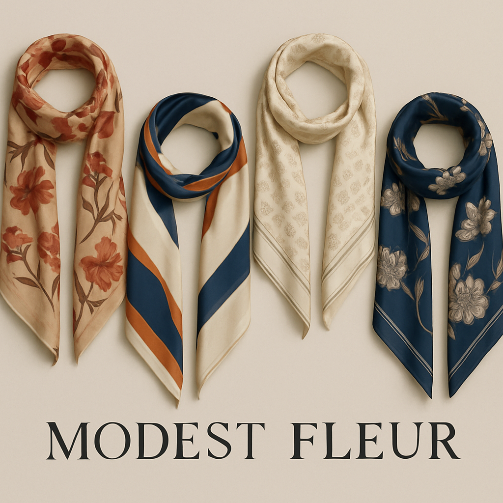 Create me different designs of scarves first In the world by making them unique and chic sophisticated for my brand "Modest Fleur

Create me different designs of scarves first In the world by making them unique and chic sophisticated for my brand "Modest Fleur