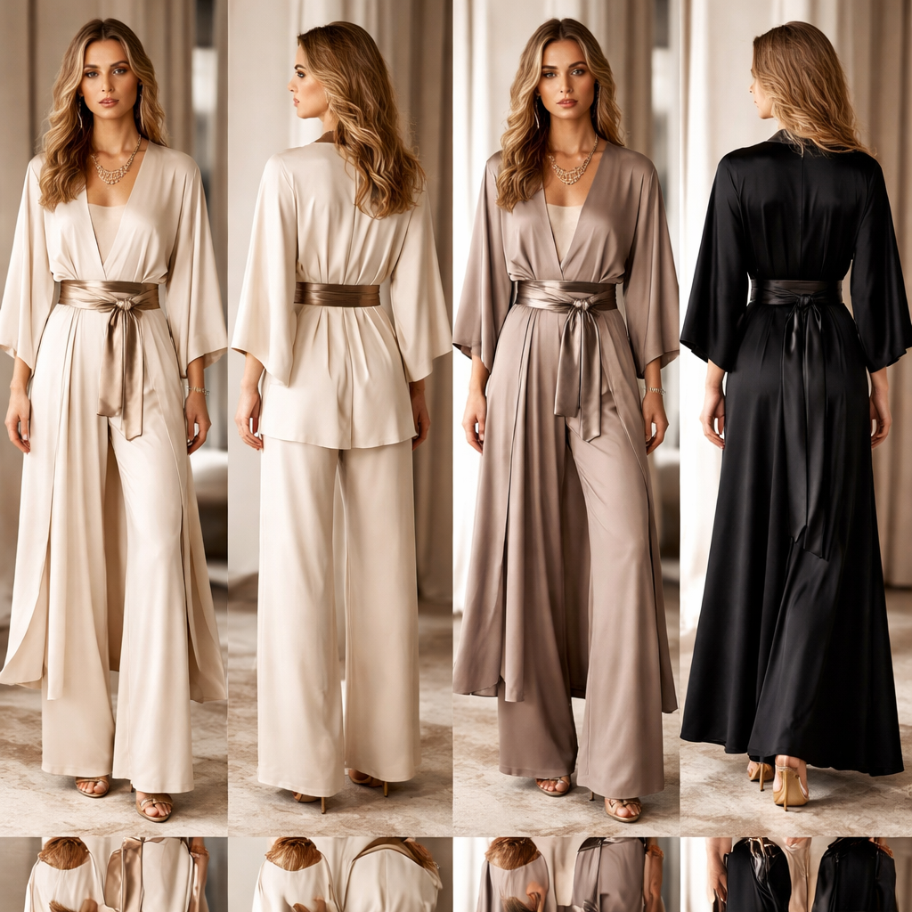 Kimono, three pieces, top plus soft pants, with silk belt, and kimono dress
Sofisticate, elegant, effortless
Kimono, three pieces, top plus soft pants, with silk belt, and kimono dress
Sofisticate, elegant, effortless
, show front and back