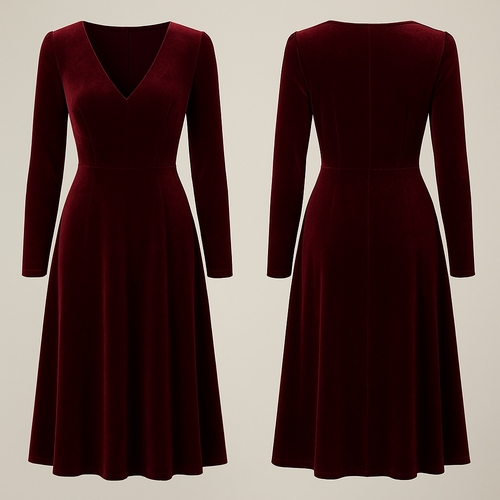 لونه برغندي 
قصة الصدر حرف V
كم عادي طويل وكم واسع
مخصر على الجسم 