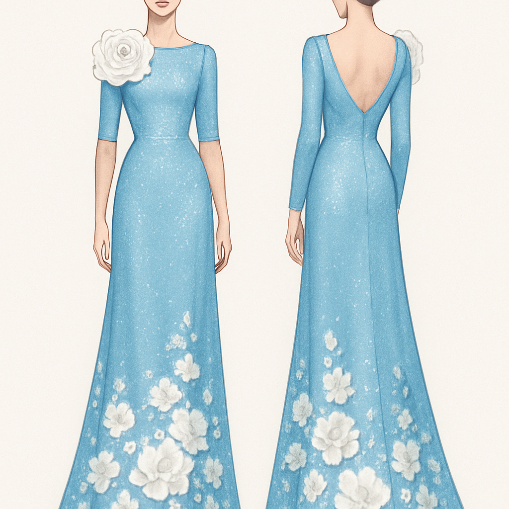 ابي تصميم على موديل ازياء طويلة ويكون فستان راص لونه ازرق سماوي وفيه من تحت ورد ابيضّ وعند الكتف الأيمن ورده بيضاء كبيرة و يكون فيه لمعه
ابي تصميم على موديل ازياء طويلة ويكون فستان راص لونه ازرق سماوي وفيه من تحت ورد ابيضّ وعند الكتف الأيمن ورده بيضاء كبيرة و يكون فيه لمعه , show front and back