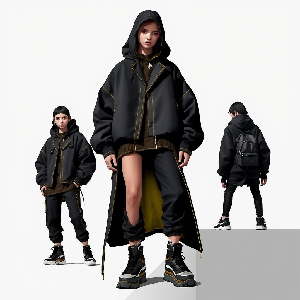 I want something unique for mixed between streetwear style and light luxur ( the focus on the color black and yellow )
Envision an avant-garde streetwear collection, blending urban edge with light luxury. Oversized black silhouettes are accented with vibrant yellow stitching and unexpected asymmetrical cuts. Materials feature a luxe matte finish, while accessories include bold, chunky sneakers and sleek backpacks. This fusion creates a daring yet sophisticated aesthetic, perfect for the modern trendsetter.