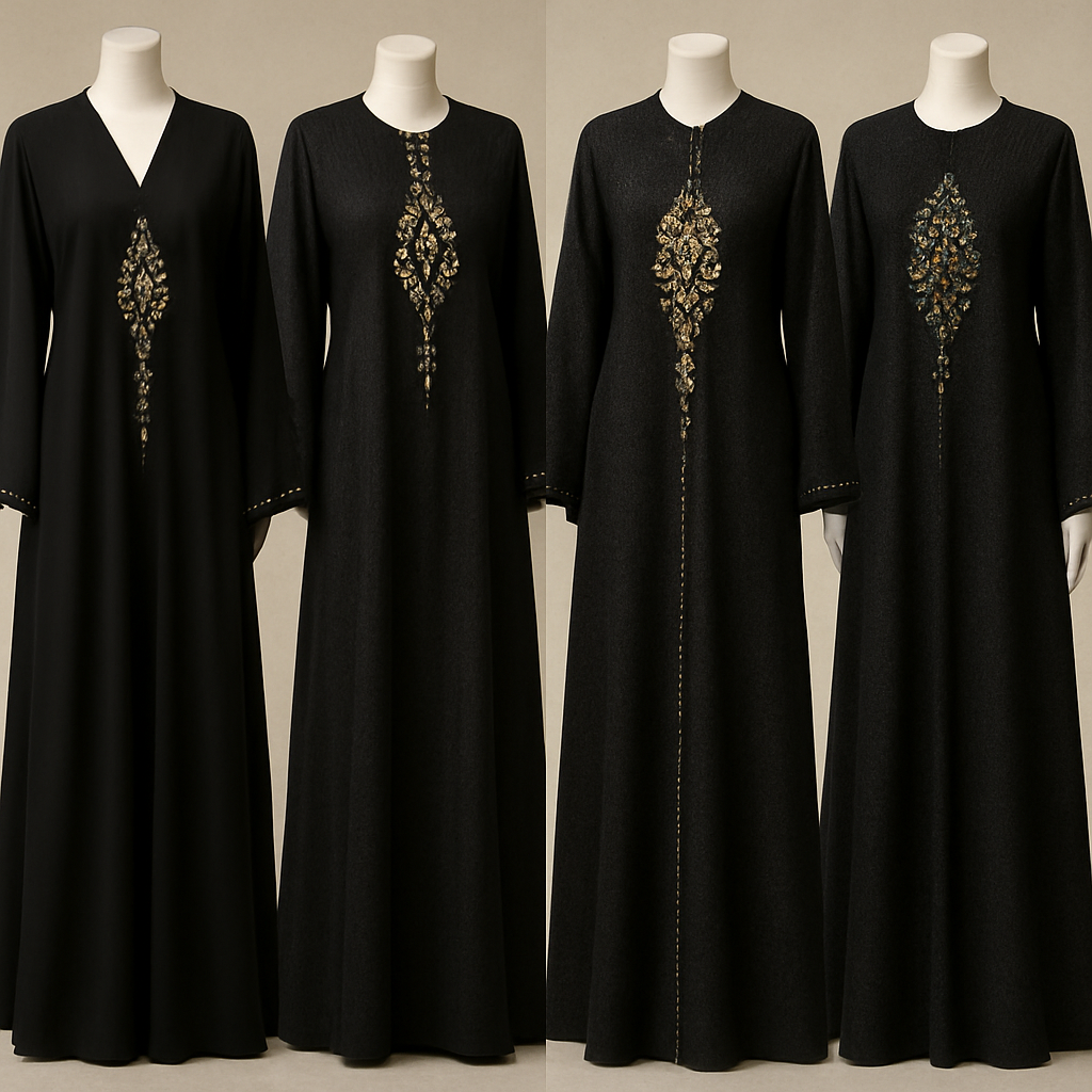 Create me modest abaya that's first in the world, using unique stone design, classy and sophisticated. Keep me 4 designs. Make them rich by adding unique chic stone high end designs and . Showcasing different styles and fabric.
Create me modest abaya that's first in the world, using unique stone design, classy and sophisticated. Keep me 4 designs. Make them rich by adding unique chic stone high end designs and . Showcasing different styles and fabric.