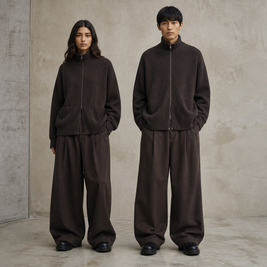 A Unisex fashion design. IQ fashion aesthetics. Current season is Autumn in IQ. Present it as professional fashion catalogue photography: the garment is the subject, shown full-length with editorial styling, neutral posing and tasteful, non-suggestive framing.
photorealistic fashion design, A Unisex fashion design. IQ fashion aesthetics. Current season is Autumn in IQ. Present it as professional fashion catalogue photography: the garment is the subject, shown full-length with editorial styling, neutral posing and tasteful, non-suggestive framing., just the design no text