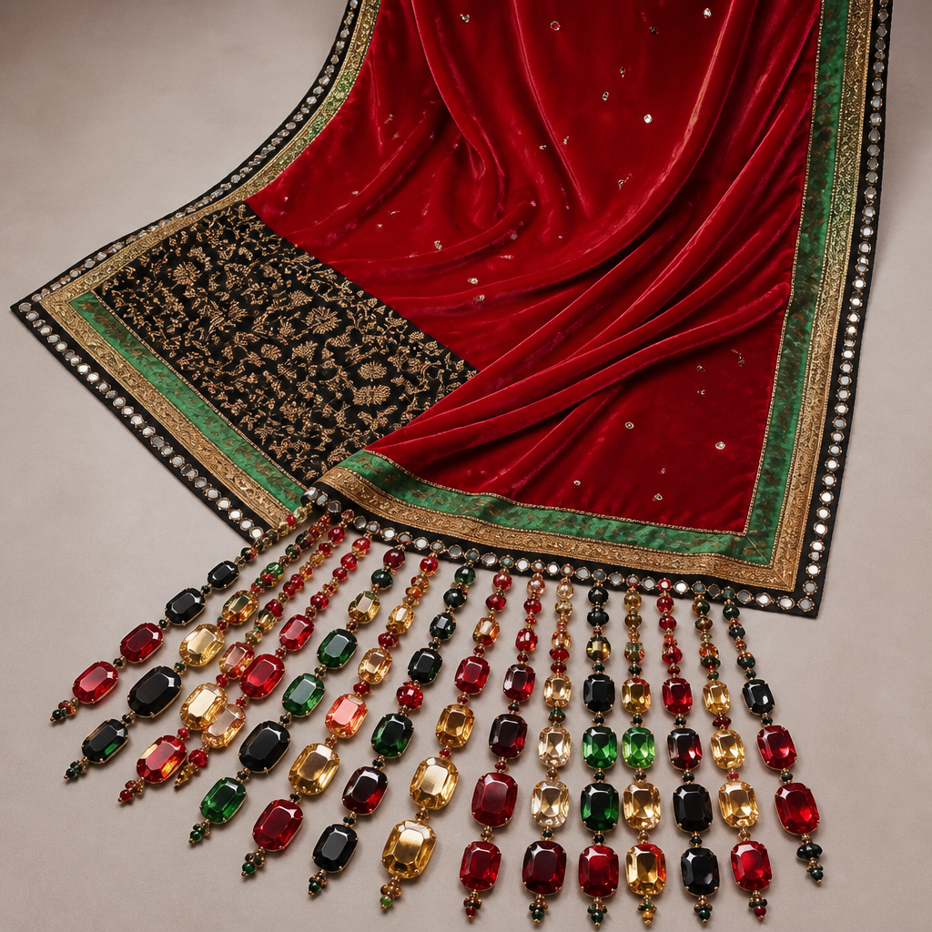 photorealistic fashion design, photorealistic fashion design, photorealistic fashion design, photorealistic fashion design, photorealistic fashion design, photorealistic fashion design, A Female Dress design. bright reddish maroon posheeda sheesh dupatta with 12 inches black border filled with entire katha work on the both the ends of the dupatta and give 1 inch mustard yellow brocade border with 2 inches black border with mirror work on the edge of the entire Dupatta. Design with modest coverage., just the design no text. Refinement: Make the maroon portion in posheeda sheesh , just the design no text. Refinement: Change the entire fabric to thin velvet, just the design no text. Refinement: Add one bright green border to on the inside on this same dupatta, just the design no text. Refinement: In this same Dupatta give 6 long strings of big high quality luxurious stones at one end of the dupatta in the colours used in the dupatta, just the design no text. Refinement: Give 6 times longer stone strings and increase the size of the stones in this same Dupatta , just the design no text. Refinement: In this same dupatta change the maroon colour to red
photorealistic fashion design, photorealistic fashion design, photorealistic fashion design, photorealistic fashion design, photorealistic fashion design, photorealistic fashion design, photorealistic fashion design, A Female Dress design. bright reddish maroon posheeda sheesh dupatta with 12 inches black border filled with entire katha work on the both the ends of the dupatta and give 1 inch mustard yellow brocade border with 2 inches black border with mirror work on the edge of the entire Dupatta. Design with modest coverage., just the design no text. Refinement: Make the maroon portion in posheeda sheesh , just the design no text. Refinement: Change the entire fabric to thin velvet, just the design no text. Refinement: Add one bright green border to on the inside on this same dupatta, just the design no text. Refinement: In this same Dupatta give 6 long strings of big high quality luxurious stones at one end of the dupatta in the colours used in the dupatta, just the design no text. Refinement: Give 6 times longer stone strings and increase the size of the stones in this same Dupatta , just the design no text. Refinement: In this same dupatta change the maroon colour to red, just the design no text