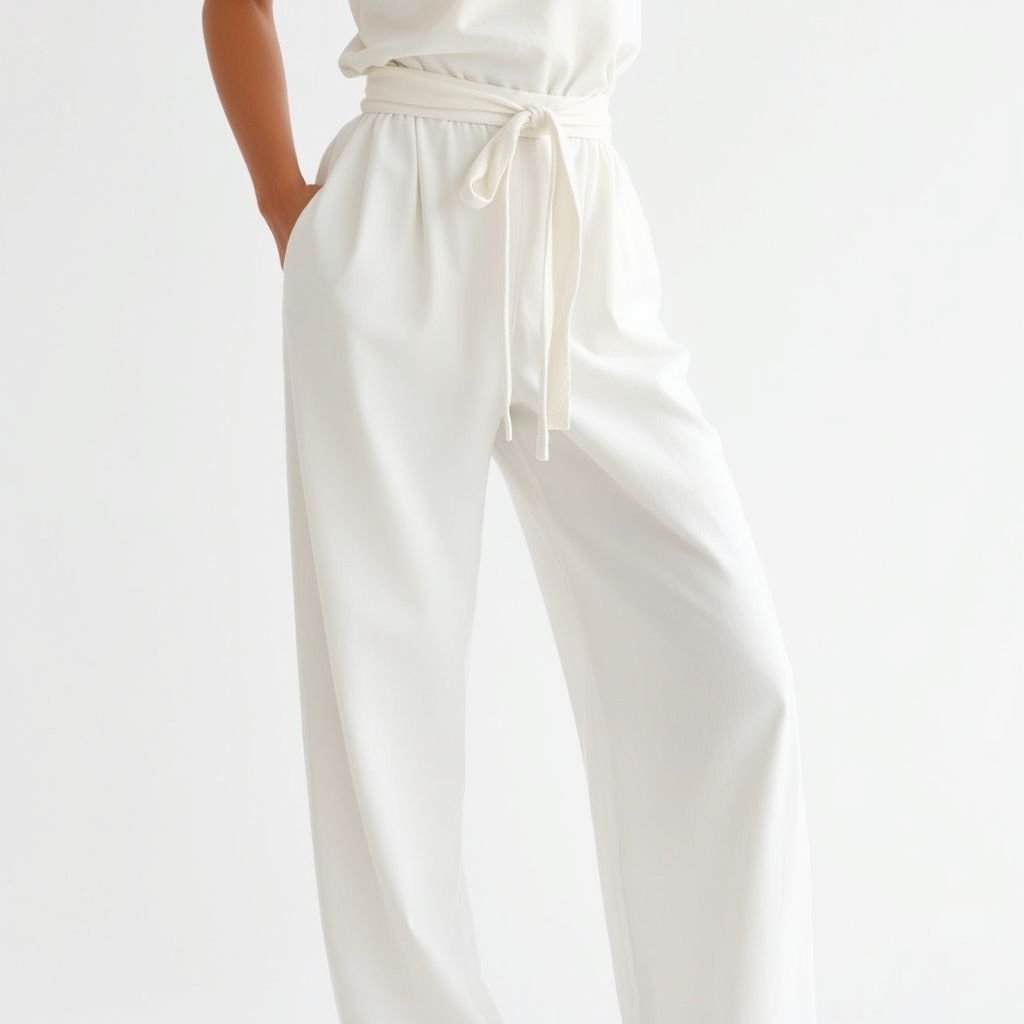 Padelefon Pants removal self tie lace belt cotton light
Design a pair of Padelefon pants in a pristine minimalist aesthetic. Crafted from lightweight cotton, the pants feature a subtle, self-tie lace belt that elegantly drapes without excess. Emphasize clean lines and a streamlined silhouette, allowing the breathable fabric to flow effortlessly, embodying simplicity and functional elegance for modern living.