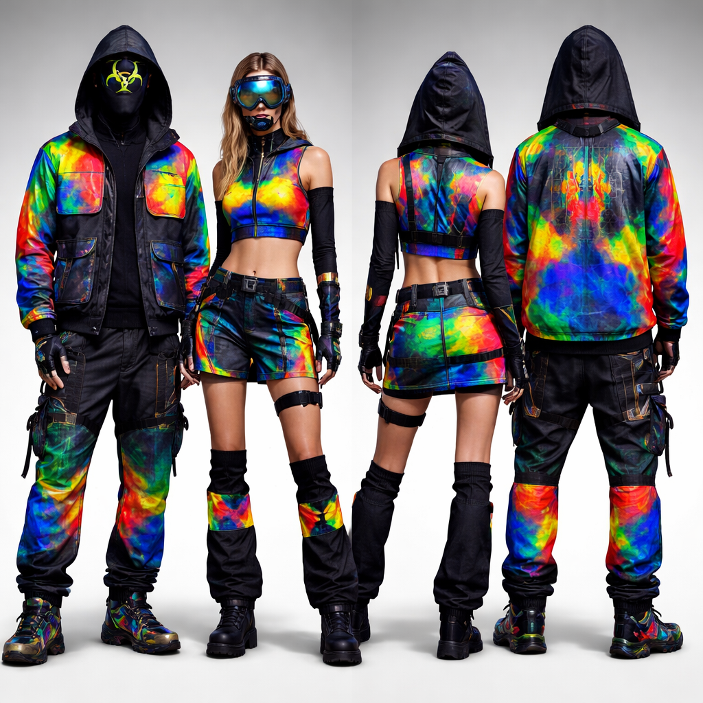 Subversive Surveillance
This theme highlights the rise of tech surveillance as well as a new fascination with infrared imaging as design inspiration.
Design strategies
As attitudes towards technology shift between suspicion and optimism, design reflects this duality. Some brands focus on prints and fabrics that shield against facial recognition, thermal cameras and radiation, while others are inspired by infrared imaging. Harmony Korine’s genre-defying Aggro Dr1ft movie exemplifies this trend, using heat sensors to create vivid, high-energy visuals
At its most commercial, this will translate via pops of #HyperBrights in jarring combinations, adding newness to outdoors ranges. Distorted, overlayed and #Psychedelic motifs will emerge for print, albeit in small volumes
Ones to watch: musician M.I.A. recently launched OHMNI, a streetwear range offering protection against nanoparticles and EMF radiation. London-based studio Nomint created an animation for WWF working with thermal imaging cameras to highlight rising ocean temperatures
Relevant for: streetwear, outdoorwear, knitwear, cut-and-sew, casual separates
Subversive Surveillance
This theme highlights the rise of tech surveillance as well as a new fascination with infrared imaging as design inspiration.
Design strategies
As attitudes towards technology shift between suspicion and optimism, design reflects this duality. Some brands focus on prints and fabrics that shield against facial recognition, thermal cameras and radiation, while others are inspired by infrared imaging. Harmony Korine’s genre-defying Aggro Dr1ft movie exemplifies this trend, using heat sensors to create vivid, high-energy visuals
At its most commercial, this will translate via pops of #HyperBrights in jarring combinations, adding newness to outdoors ranges. Distorted, overlayed and #Psychedelic motifs will emerge for print, albeit in small volumes
Ones to watch: musician M.I.A. recently launched OHMNI, a streetwear range offering protection against nanoparticles and EMF radiation. London-based studio Nomint created an animation for WWF working with thermal imaging cameras to highlight rising ocean temperatures
Relevant for: streetwear, outdoorwear, knitwear, cut-and-sew, casual separates, minimalist style, show front and back