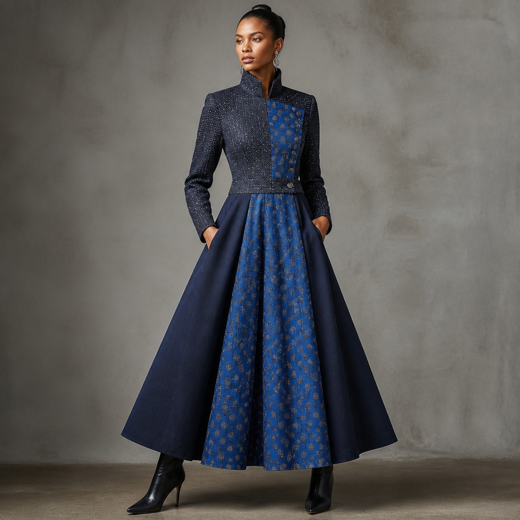 A Female Dress design, suitable for Winter. Consider South African fashion — diverse multicultural styles, Shweshwe prints, modern Afro-chic. Current season is Winter in South Africa.
photorealistic fashion design, A Female Dress design, suitable for Winter. Consider South African fashion — diverse multicultural styles, Shweshwe prints, modern Afro-chic. Current season is Winter in South Africa., just the design no text