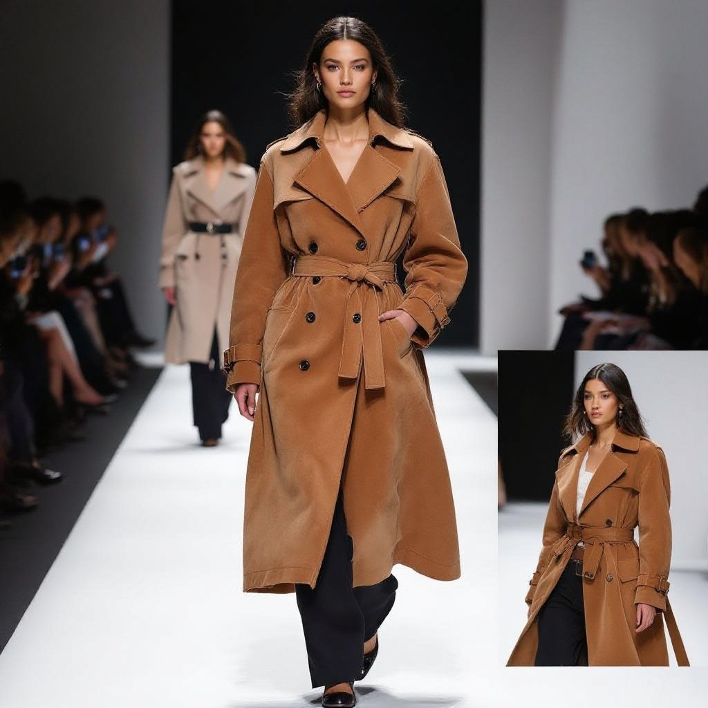 ترنچ کت جیر ترند ۲۰۲۵ رو طراحی کن
Design a 2025 trendy suede trench coat.