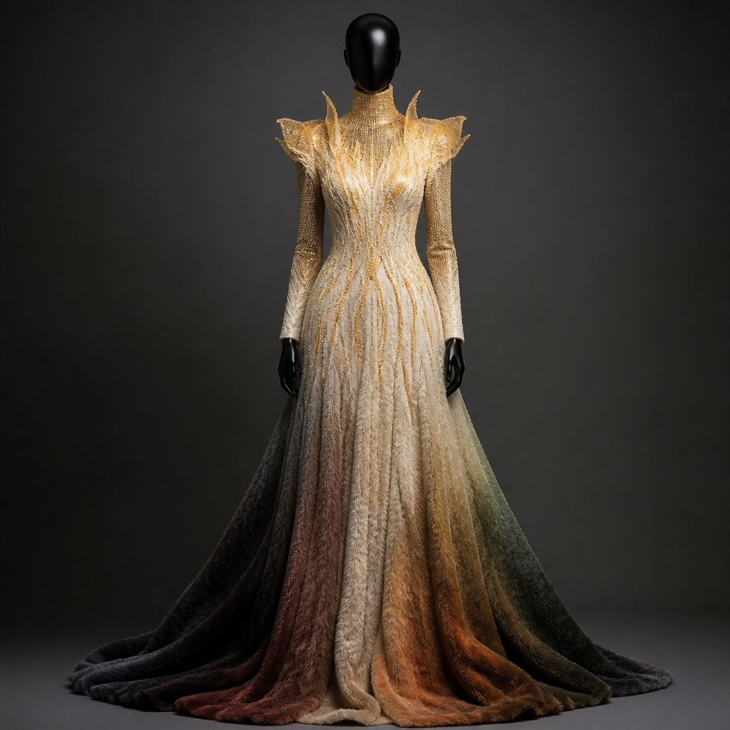 A Dress design, suitable for Winter. the dress should be glowing at the top . it should be mixing with the colours in the corner. South Africa fashion aesthetics.
photorealistic fashion design, A Dress design, suitable for Winter. the dress should be glowing at the top . it should be mixing with the colours in the corner. South Africa fashion aesthetics., just the design no text