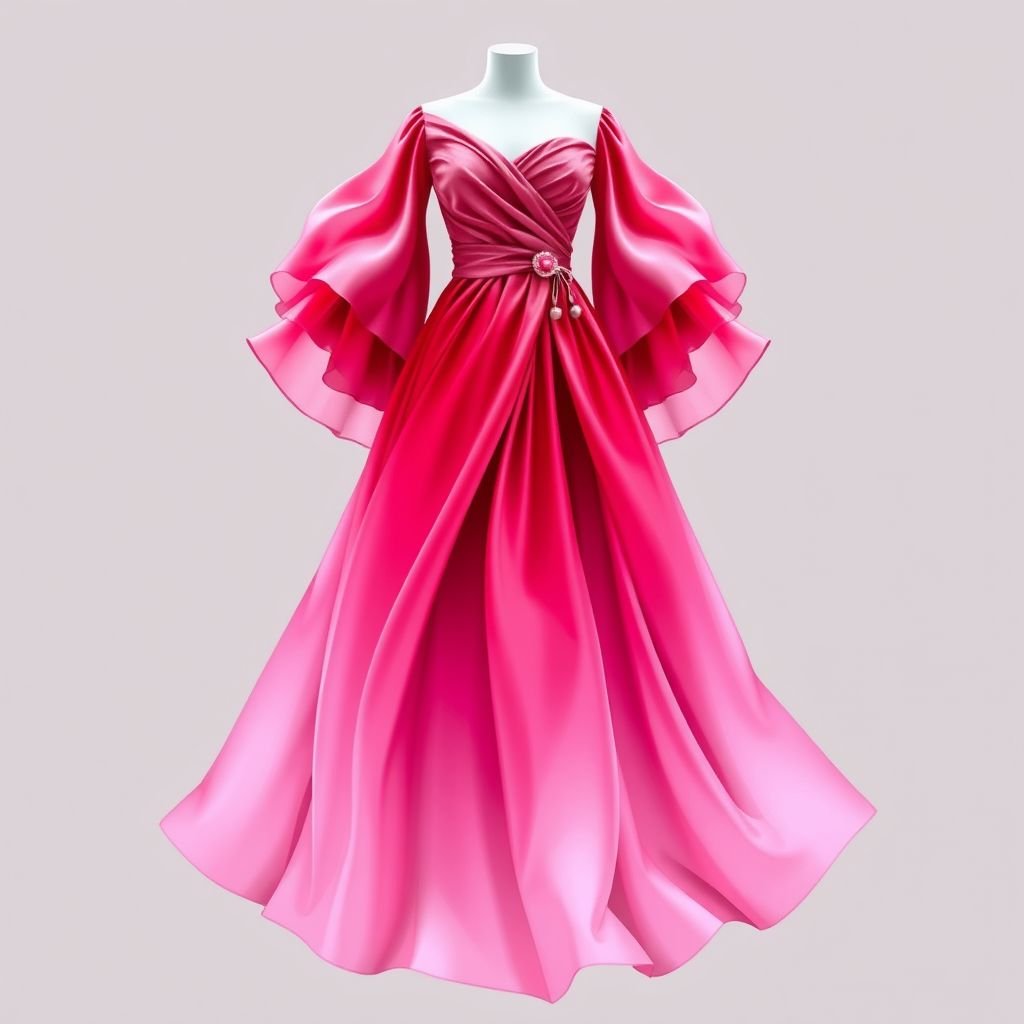 Show me full dress with pink colour with some light pink with richness
Design an elegant full-length dress crafted from luxurious silk, showcasing a gradient of rich pinks. The bodice features intricate draping, cascading into a flowing skirt that shimmers with subtle light pink accents. Delicate silk ruffles adorn the sleeves, evoking romance and movement, while an airy train enhances its opulent allure.