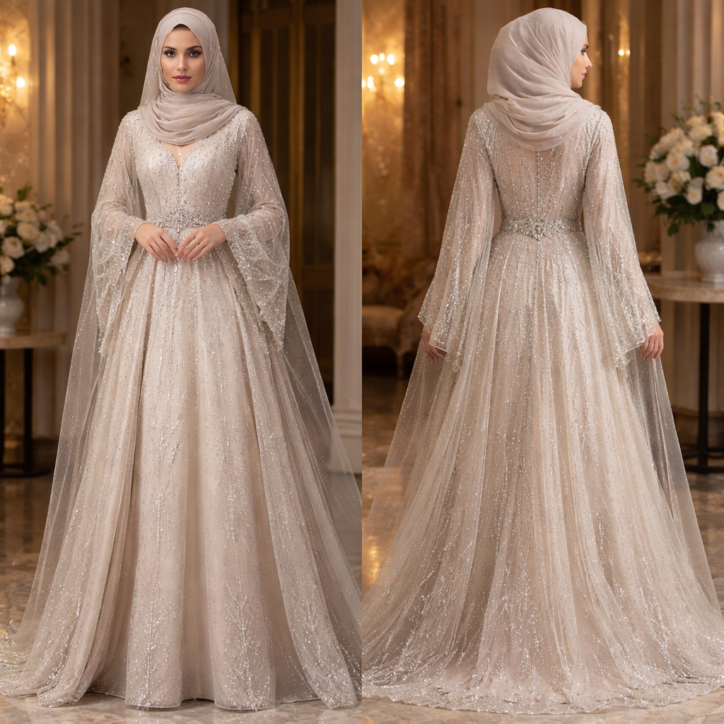 Elegant pretty sparkly mesh eid abaya that stands out
Elegant pretty sparkly mesh eid abaya that stands out , show front and back