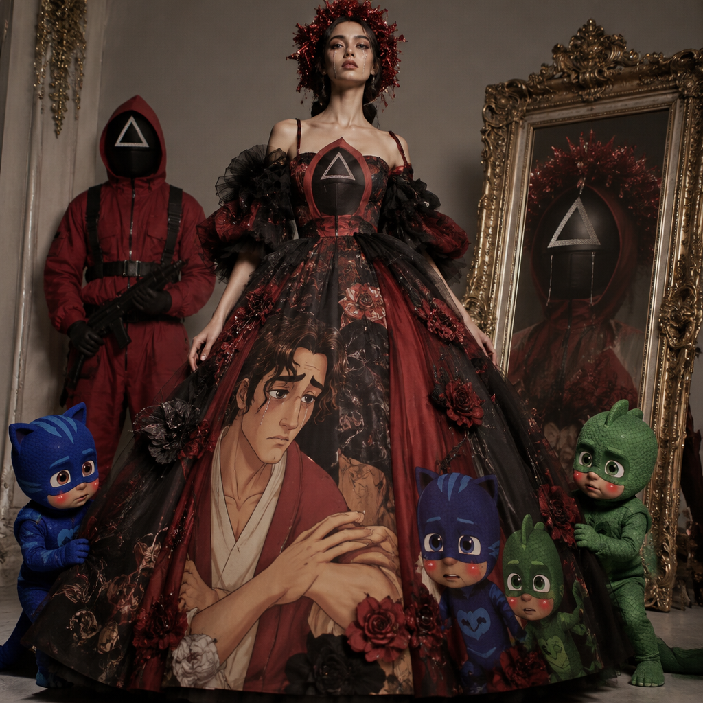 A Female Dress design, suitable for Fall. охранник из игры кальмара треугольник🔺 голове венок мишура мода сним слезах рамео из мультяшная Диснея халате маленький герои в маска Кет бой алеет и геко Present it as professional fashion catalogue photography: the garment is the subject, shown full-length with editorial styling, neutral posing and tasteful, non-suggestive framing.
photorealistic fashion design, A Female Dress design, suitable for Fall. охранник из игры кальмара треугольник🔺 голове венок мишура мода сним слезах рамео из мультяшная Диснея халате маленький герои в маска Кет бой алеет и геко Present it as professional fashion catalogue photography: the garment is the subject, shown full-length with editorial styling, neutral posing and tasteful, non-suggestive framing., just the design no text