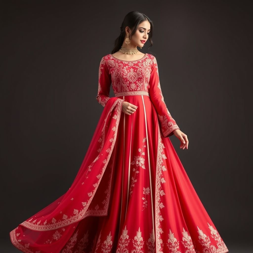 Create a panel cut red and white salwar with long sleeves with hand work
Design a stunning red and white salwar featuring intricate panel cuts that flow elegantly. The long sleeves showcase exquisite hand-embroidery inspired by nature, with delicate floral motifs cascading down the fabric. The outfit combines traditional craftsmanship with a modern silhouette, embodying grace and sophistication perfect for festive occasions or cultural celebrations.