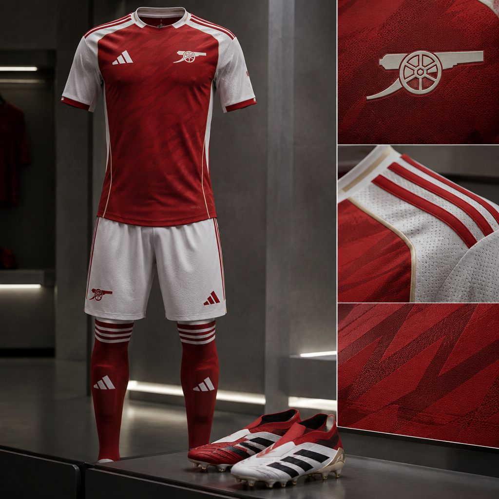 I want arsenals new match kit with predator boots
photorealistic fashion design, I want arsenals new match kit with predator boots , sporty style, just the design no text