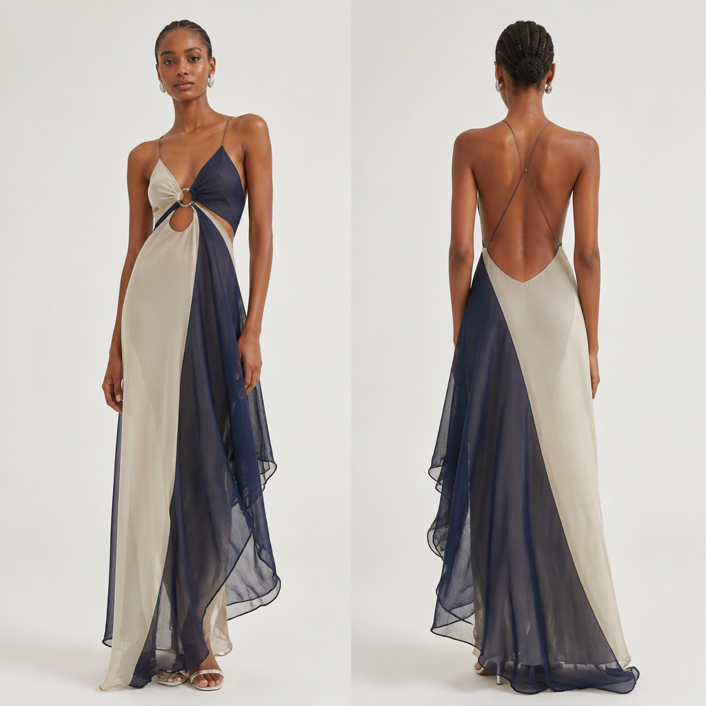 A Female Dress design, made of Chiffon, for Formal, in Minimalist + Y2K + Americana style. Nigeria fashion aesthetics.
photorealistic fashion design, A Female Dress design, made of Chiffon, for Formal, in Minimalist + Y2K + Americana style. Nigeria fashion aesthetics., minimalist style, just the design no text, show front and back