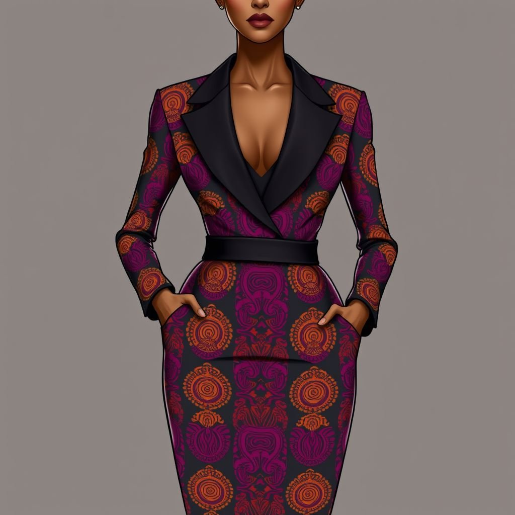 Je veux une robe decolter en soi africaine
Imagine a sophisticated African-inspired business dress featuring a deep neckline and tailored silhouette. Crafted from vibrant, textured kente cloth, the dress seamlessly blends traditional patterns with modern elegance. Accentuate with structured shoulders and a cinched waist, evoking confidence for the corporate environment, while bold colors energize the professional attire.