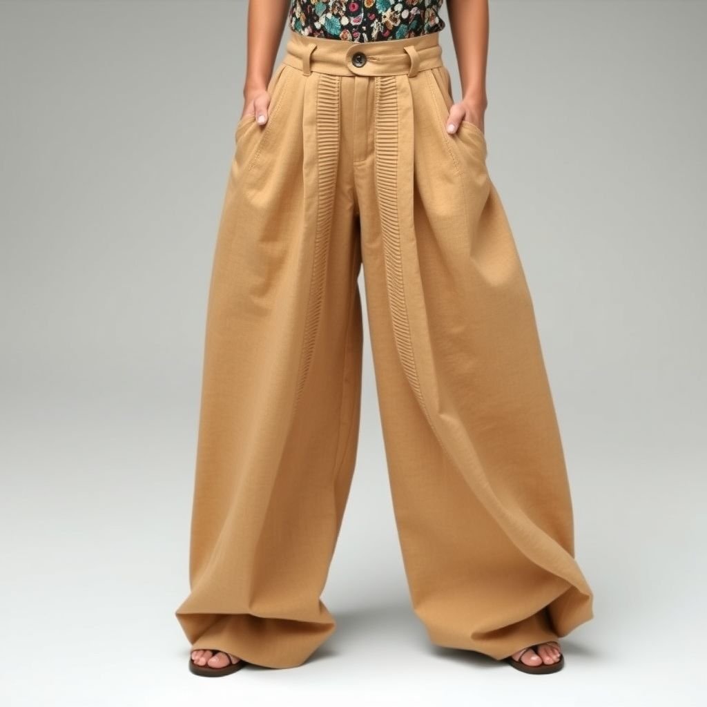 Front fly closure pants style Zimmerman linen pin tucks through Centre
Imagine avant-garde, high-waisted linen pants featuring a front fly closure, designed in the signature Zimmerman aesthetic. Adorned with intricate pin tucks flowing seamlessly down the center, the fabric drapes elegantly to create a sculptural silhouette. Pairing organic earth tones with playful prints, these statement pants embody effortless sophistication and refined bohemian flair.