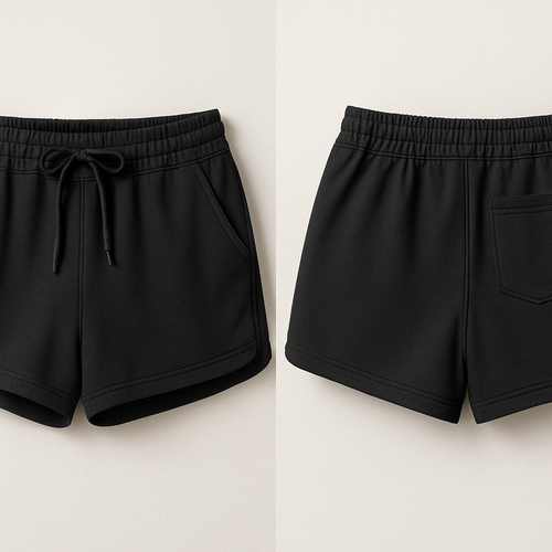 Create me shorts that fit girls with active shorts underneath and draw strings and pockets. Make it black 

