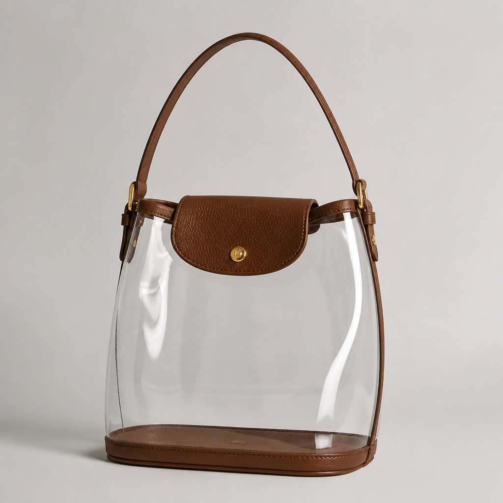 Creat a longchamp style clear bag but make it a little different to make it my own have it no larger than 12 x 6 x 12 and make it one single strap
photorealistic fashion design, Creat a longchamp style clear bag but make it a little different to make it my own have it no larger than 12 x 6 x 12 and make it one single strap , classic style, just the design no text